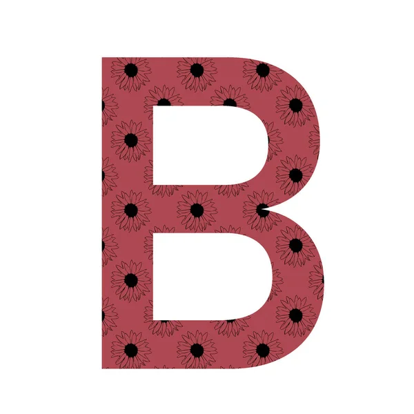 字母B的字母B 用暗红色背景的向日葵图案制成 用白色背景隔开 — 图库照片
