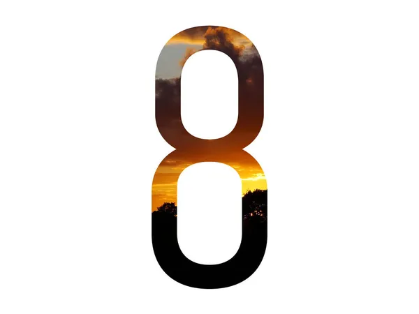 Numer Alfabetu Wykonane Zachodzącym Słońcem Kolorami Czarny Żółty Pomarańczowy Granatowy — Zdjęcie stockowe