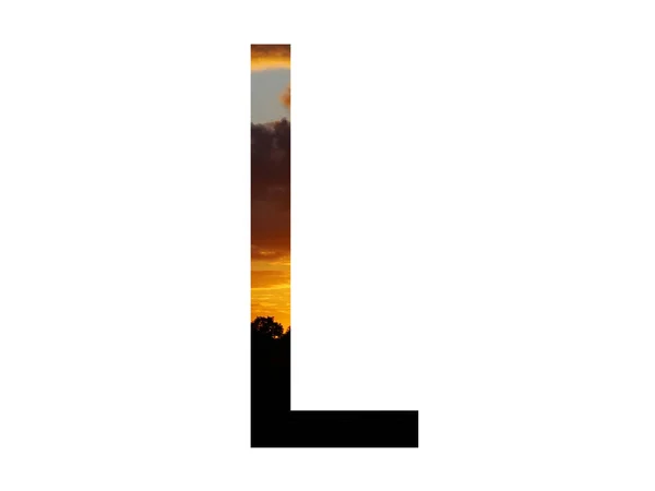 Litera Alfabetu Wykonane Zachodzącym Słońcem Kolorami Czarny Żółty Pomarańczowy Granatowy — Zdjęcie stockowe