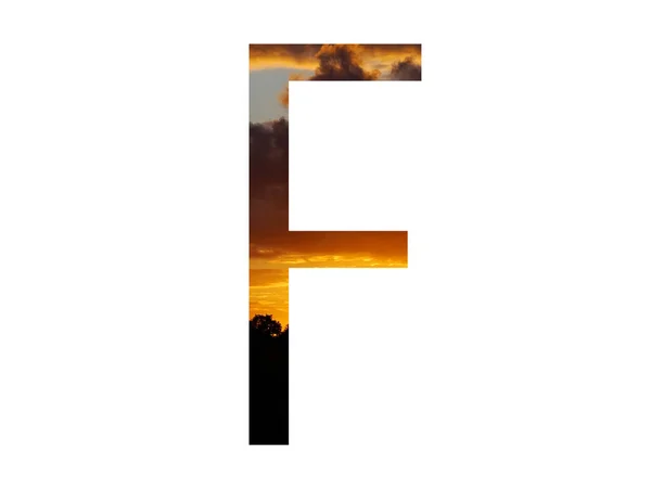 字母F 由落日制成 颜色为黑色 深蓝色和粉色 在白色背景上隔离 — 图库照片