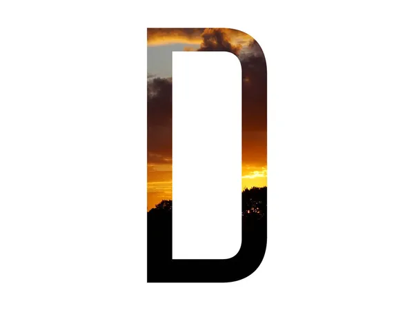 字母D 由落日制成 颜色为黑色 深蓝色和粉色 在白色背景上隔离 — 图库照片