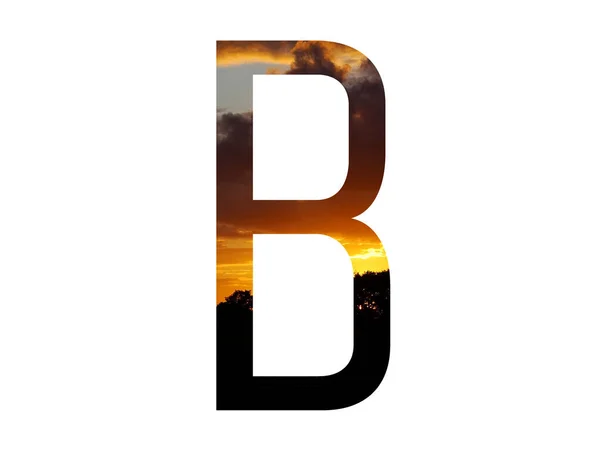 字母B 由落日制成 颜色为黑色 深蓝色和粉色 在白色背景上隔离 — 图库照片