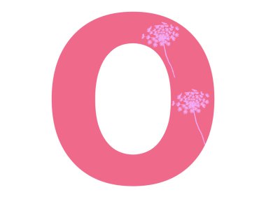 Alfabedeki O harfi pembe çiçek siluetiyle koyu pembe arkaplanlı, harf beyaz arkaplanda izole edilmiş.