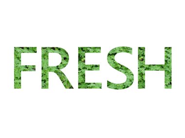 Beyaz arkaplanda izole edilmiş yeşil sardunya harfleriyle taze (metin)