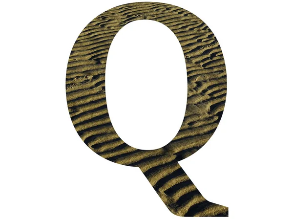 字母Q 由海滩上的脊制成 颜色为黄色和褐色 以白色背景隔开 — 图库照片