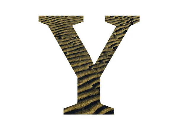 Litera Alfabetu Wykonane Grzbietów Plaży Kolor Żółty Brązowy Izolowane Białym — Zdjęcie stockowe