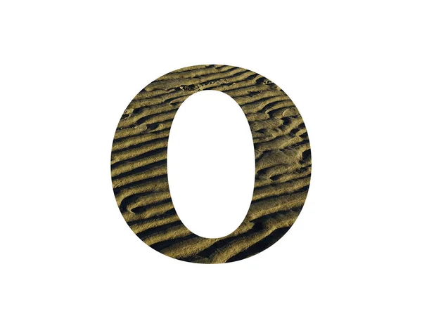 数字0的字母表与脊从海滩 颜色黄色和棕色 孤立在白色背景 — 图库照片