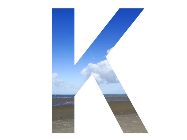 Letter Alphabet Made Beach Sea Blue Sky North Sea Netherlands — Stock Photo, Image