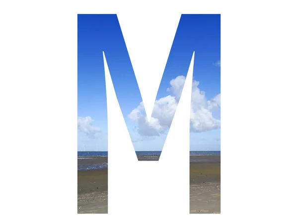 Letra Del Alfabeto Hecha Con Playa Mar Cielo Azul Mar — Foto de Stock