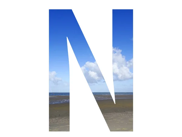 Letra Del Alfabeto Hecha Con Playa Mar Cielo Azul Mar —  Fotos de Stock