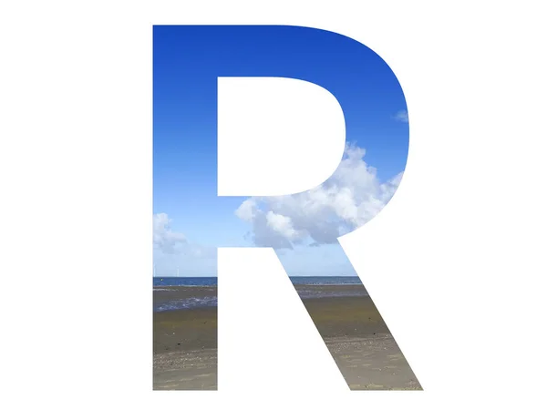 Lettera Dell Alfabeto Fatto Con Spiaggia Mare Cielo Blu Mare — Foto Stock