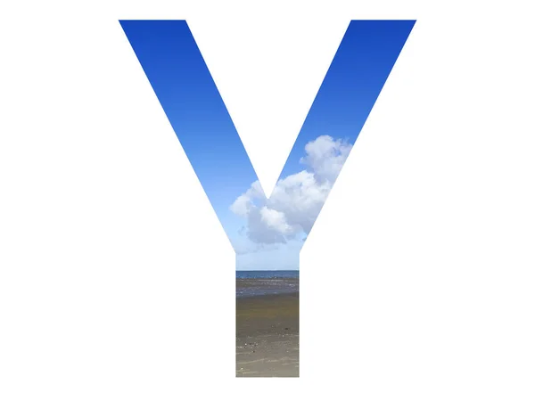ビーチ 海と青い空 北の海 オランダ 白い背景に隔離されたアルファベットの文字Y — ストック写真