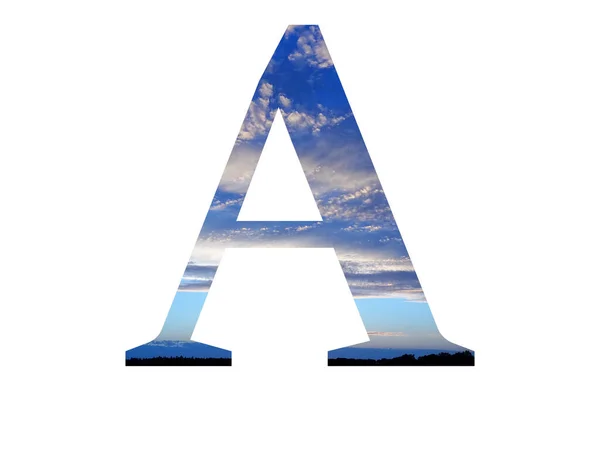 Letter Alphabet Made Blue Sky Clouds Black Horizon — Stock Photo, Image