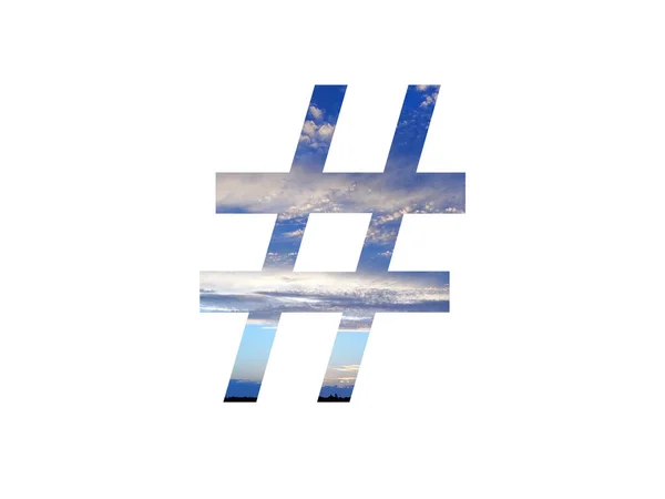 Hashtag Sign Alphabet Made Blue Sky Clouds Black Horizon — Stock Fotó