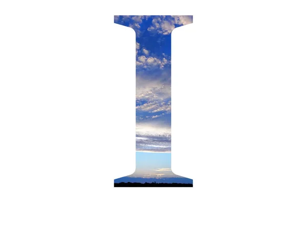 Буква Алфавита Сделана Голубым Небом Облаками Черным Горизонтом — стоковое фото