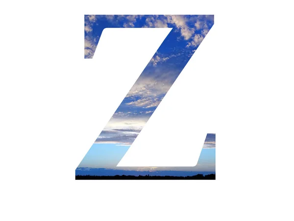 Letter Alphabet Made Blue Sky Clouds Black Horizon — Stockfoto