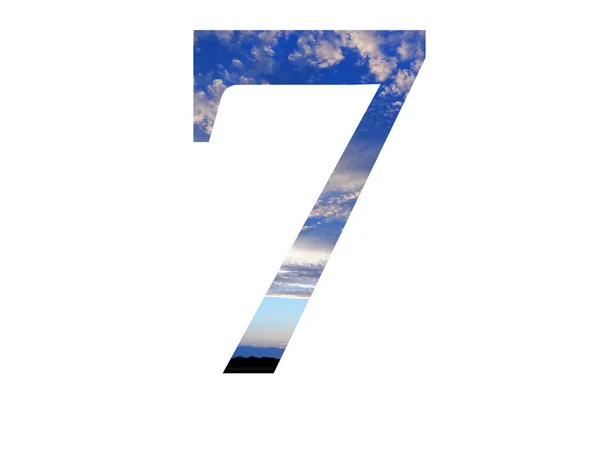 Number Alphabet Made Blue Sky Clouds Black Horizon — Zdjęcie stockowe