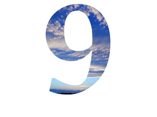 Number Alphabet Made Blue Sky Clouds Black Horizon — Stock Photo, Image