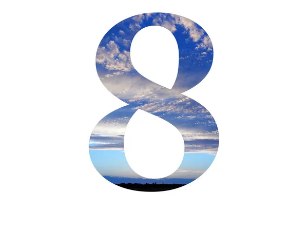 Number Alphabet Made Blue Sky Clouds Black Horizon — Stock Photo, Image