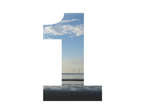 Nummer Des Alphabets Aus Wasser Strand Himmel Und Einer Reihe — Stockfoto