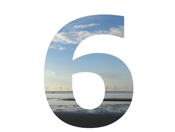 Number Alphabet Made Water Beach Sky Row Windmills Colors Blue —  Fotos de Stock