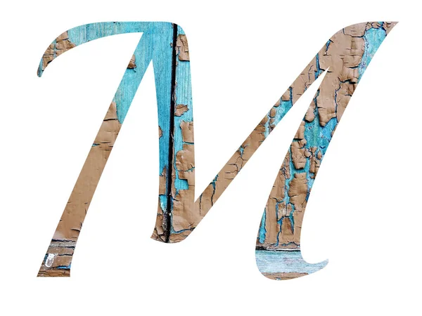 Letter Alphabet Made Old Planks Blue Brown Paint Them Isolated — Fotografia de Stock