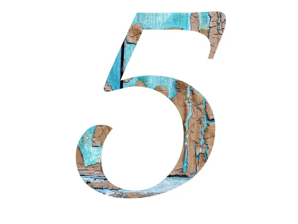 Number Alphabet Made Old Planks Blue Brown Paint Them Isolated — ストック写真