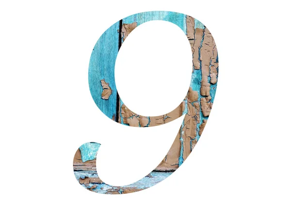 Number Alphabet Made Old Planks Blue Brown Paint Them Isolated — 스톡 사진