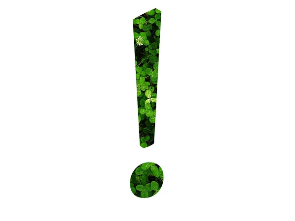 Exclamation Mark Alphabet Made Green Leaf Clover Field Made Color — Stock Photo, Image