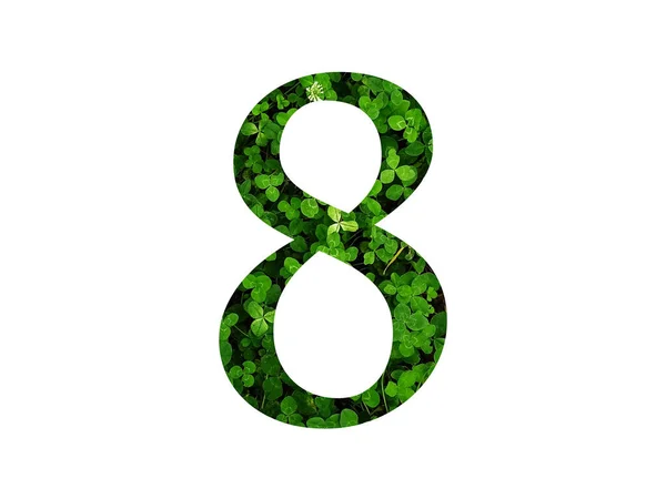 Numer Alfabetu Zrobionego Zielonym Liściem Pola Koniczyny Wykonane Zielonego Koloru — Zdjęcie stockowe