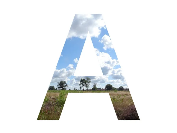 Letter Alphabet Made Landscape Cloud Blue Sky Trees Sun Grass — Stock Photo, Image