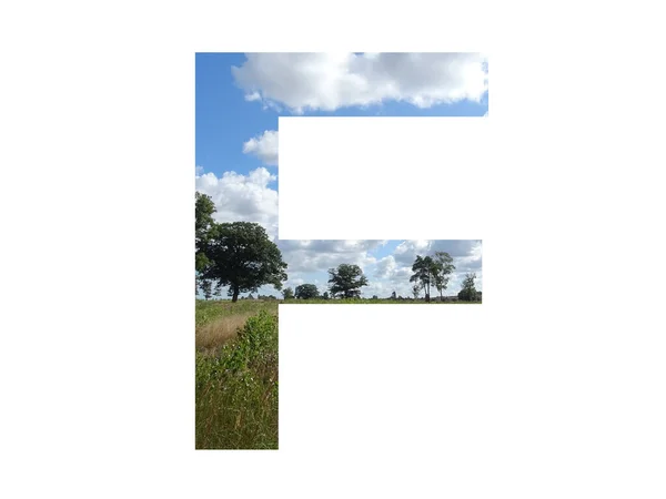 Buchstabe Des Alphabets Mit Landschaft Mit Wolken Blauem Himmel Bäumen — Stockfoto