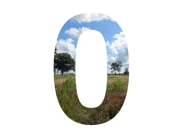 Número Alfabeto Feito Com Paisagem Com Nuvem Céu Azul Árvores — Fotografia de Stock