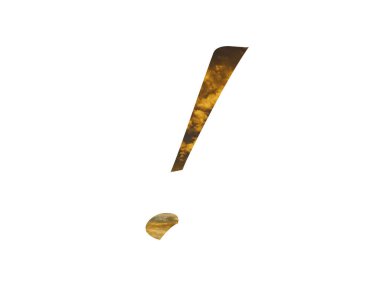 Alfabedeki ünlem işaretleri, üzerinde güneşin parladığı sarı bulutlardan oluşan sarı bir deseni gösteriyor. Açık mavi, sarı ve altın renklerle