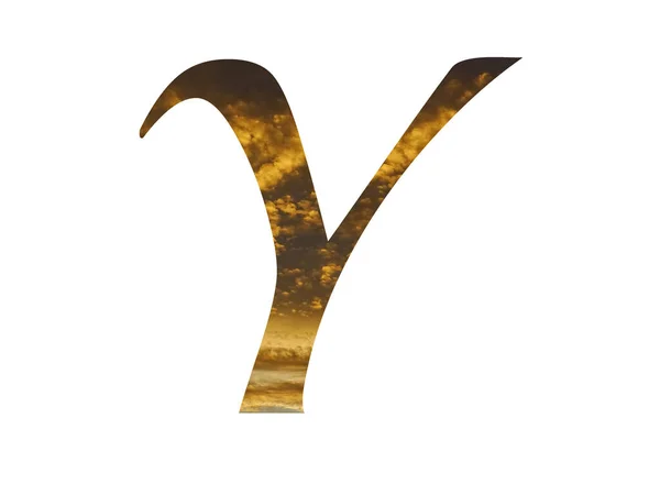 Litera Alfabetu Wykonana Żółtym Wzorem Żółtych Chmur Których Świeci Słońce — Zdjęcie stockowe