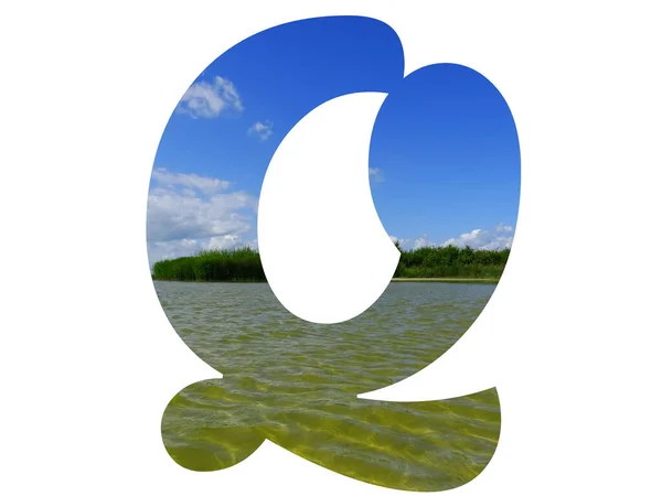 Letter Alphabet Made Landscape Blue Sky Green Reeds Water Lake — Stock Photo, Image