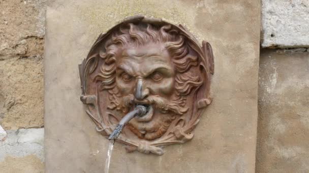 Fontana con acqua che sgorga dalla bocca del bassorilievo a forma di viso — Video Stock