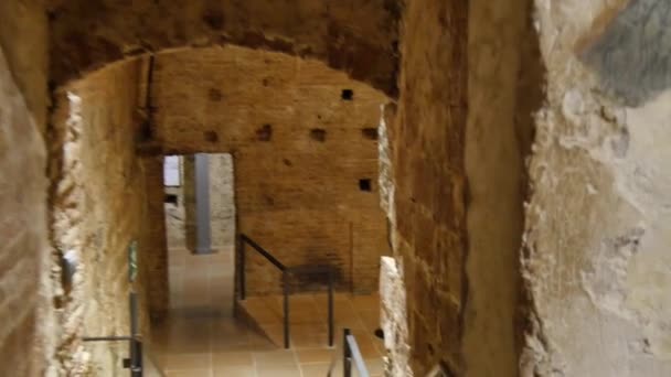 Caminando en la cripta de la catedral de Siena hermosa iglesia católica medieval — Vídeo de stock