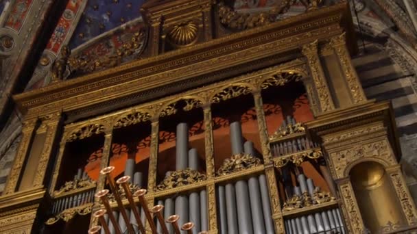 Órgano en la Catedral de Siena iglesia católica. Vídeo de inclinación de arriba a abajo 4K — Vídeos de Stock