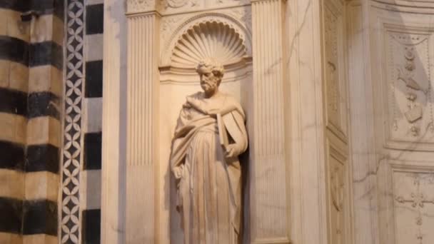 Marmorstatyer av katolska helgon skulpterade av italienska skulptörer i Sienas katedral — Stockvideo