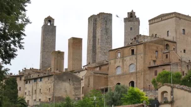 Les tours San Gimignano. Vue statique 4K grand angle. — Video