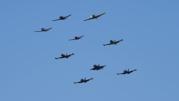 High skilled military pilots in flight in a perfect planes formation — Stock Video