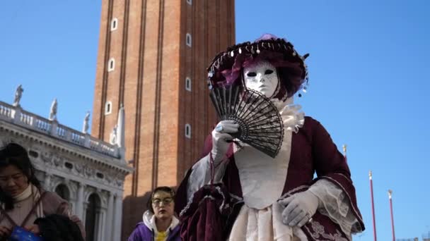 Mujeres con máscara de carnaval de Venecia y drees de pie en la Plaza de San Marcos — Vídeo de stock