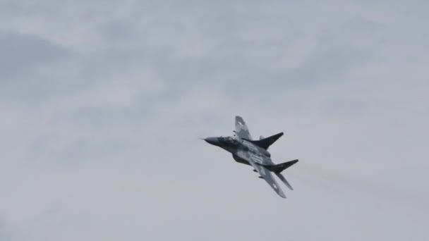 Lengyelország MiG 29 katonai harci repülőgép repülés közben — Stock videók