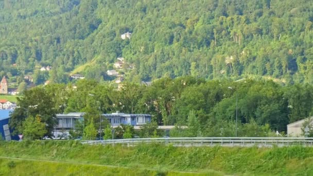 View over Rhine river valley in on the border between Switzerland and Liechtenstein — Stockvideo