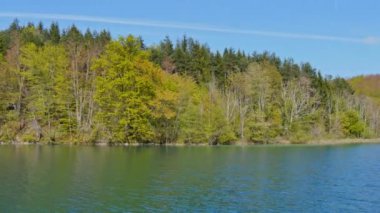 Plitvice Gölü Ulusal Parkı manzaralı huzurlu göl manzarası