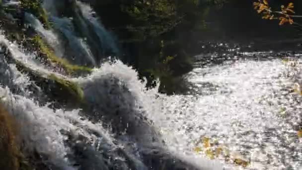 Vue sur les petites cascades dans le parc national des lacs de Plitvice Croatie — Video