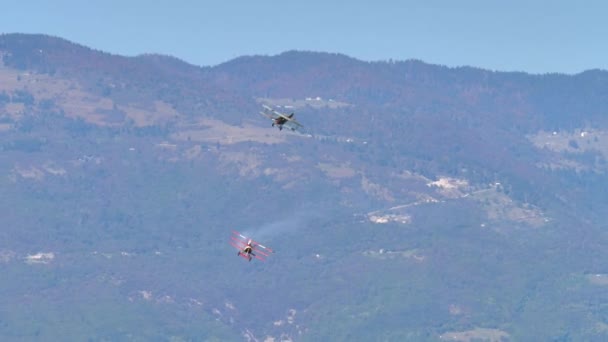 Thiene Itálie Října 2021 Pohled Zepředu Historické Trojplošníky Fokker Spad — Stock video