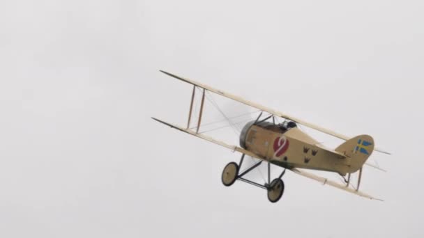 Zeltweg Austria September 2019 Small Swedish Yellow Biplane Vintage Propeller — Stock Video