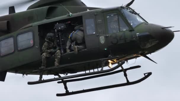 Cerklje Krki Slovenia May 2022 Military Helicopter Camouflage Green Stationary — Stok video
